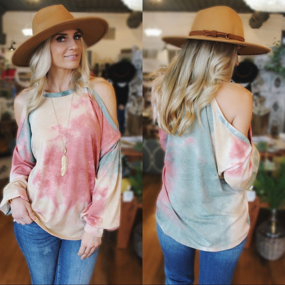 In Your Dreams Tie Dye Cold Shoulder Top